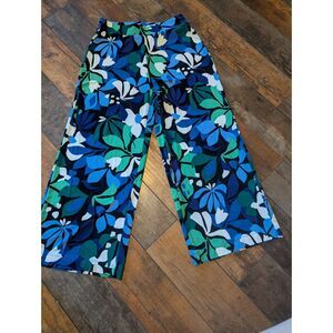 Chico's Travelers Floral Print Wide Leg Pants Size 0 (XS / 4) Blue Green Black
